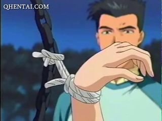 In the buff anime unsubtle gets roped coupled with gangbanged